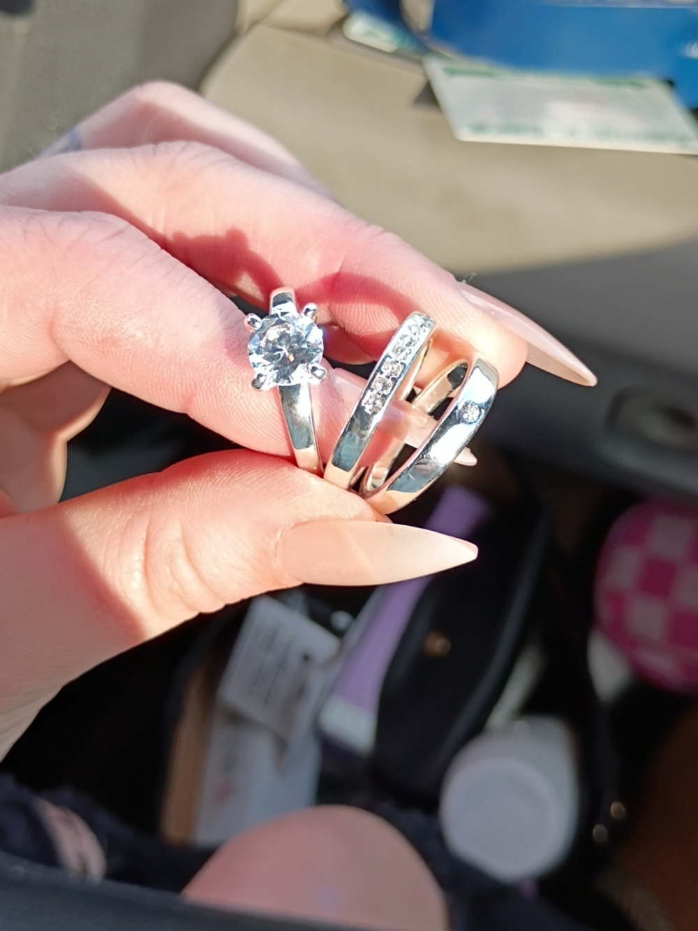 SILVER & CUBIC ZIRCONIA 3 PC ENGANGEMENT RING SET (size 8) NWOT